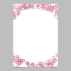 Modern random circle pattern page background template - vector blank brochure frame graphic design with pink toned rings