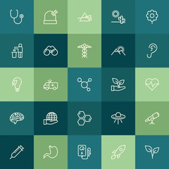 Modern Simple Set of health, science, nature Vector outline Icons. ..Contains such Icons as  summer,  spaceship,  discovery,  medicine, ufo and more on green background. Fully Editable. Pixel Perfect.