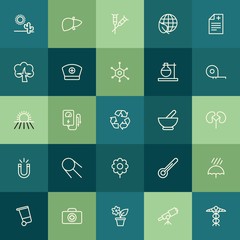 Modern Simple Set of health, science, nature Vector outline Icons. ..Contains such Icons as kit, medicine,  electric,  sign,  disabled and more on green background. Fully Editable. Pixel Perfect.