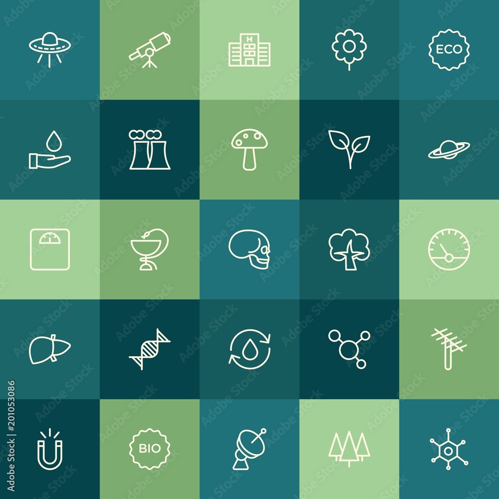 Poster modern simple set of health, science, nature vector outline icons. ..contains such icons as building