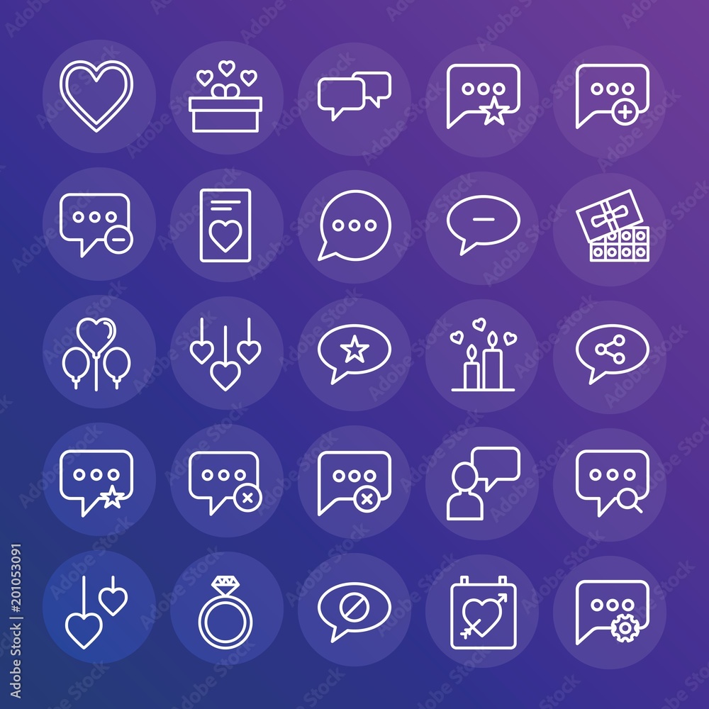 Poster modern simple set of chat and messenger, valentine vector outline icons. ..contains such icons as de
