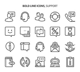 Support, bold line icons