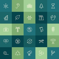 Modern Simple Set of health, science, nature Vector outline Icons. ..Contains such Icons as hospital,  human,  illness,  bed,  crutch,  lab and more on green background. Fully Editable. Pixel Perfect.