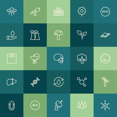 Modern Simple Set of health, science, nature Vector outline Icons. ..Contains such Icons as  building,  health,  laboratory,  reaction, ufo and more on green background. Fully Editable. Pixel Perfect.