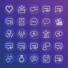 Modern Simple Set of chat and messenger, valentine Vector outline Icons. ..Contains such Icons as delete,  elegant,  card,  add,  vector and more on gradient background. Fully Editable. Pixel Perfect.