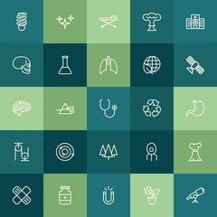 Modern Simple Set of health, science, nature Vector outline Icons. ..Contains such Icons as  interior, magnetic, night,  galaxy,  bed, room and more on green background. Fully Editable. Pixel Perfect.