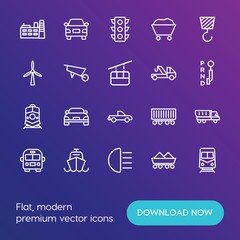 Modern Simple Set of transports, industry Vector outline Icons. ..Contains such Icons as factory,  transportation, construction,  post and more on gradient background. Fully Editable. Pixel Perfect.