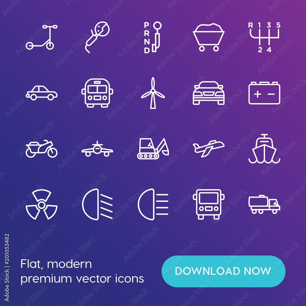 Poster modern simple set of transports, industry vector outline icons. ..contains such icons as ocean, side