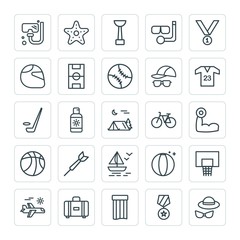 Modern Simple Set of sports, travel Vector outline Icons. ..Contains such Icons as  ball,  summer,  beach,  championship,  bag, sport,  fun and more on white background. Fully Editable. Pixel Perfect