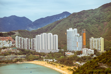 Aerial view of Repulse Bay - luxury residential area and famous beach in southern part in Hong Kong...
