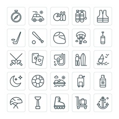 Modern Simple Set of sports, travel Vector outline Icons. ..Contains such Icons as suitcase,  east,  bicycle,  competition, sport,  luggage and more on white background. Fully Editable. Pixel Perfect