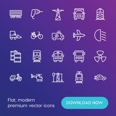 Modern Simple Set of transports, industry Vector outline Icons. ..Contains such Icons as  people walking on street,  equipment,  tower and more on gradient background. Fully Editable. Pixel Perfect.