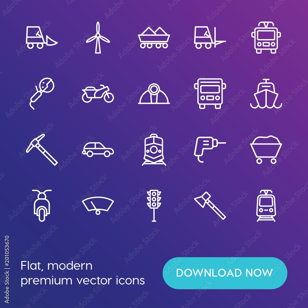 Poster modern simple set of transports, industry vector outline icons. ..contains such icons as electricity