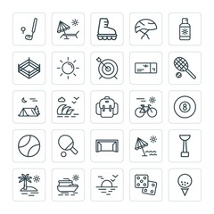 Modern Simple Set of sports, travel Vector outline Icons. ..Contains such Icons as  competition,  grass,  vacation,  green,  skating,  bike and more on white background. Fully Editable. Pixel Perfect