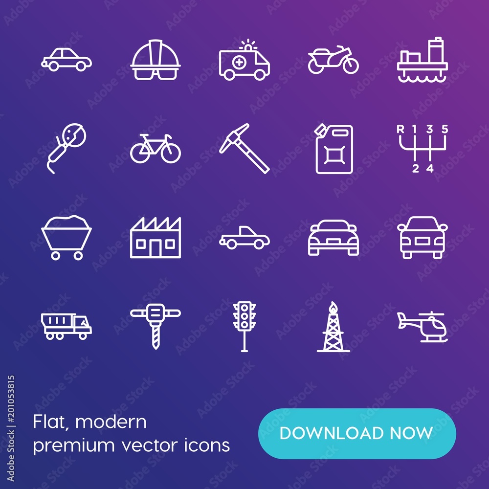 Poster modern simple set of transports, industry vector outline icons. ..contains such icons as transport, 