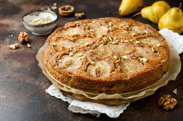 Pear pie with walnuts and chocolate chips