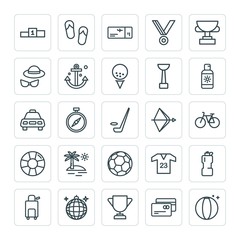 Modern Simple Set of sports, travel Vector outline Icons. ..Contains such Icons as winner, achievement, party,  travel,  luggage,  fashion and more on white background. Fully Editable. Pixel Perfect