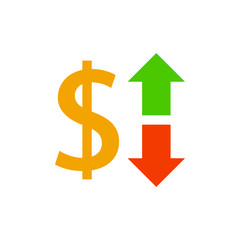 Growth dollar up icon, investment and economy, vector illustration