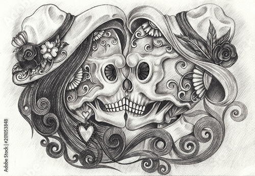 Download "Art Design Kiss Couples Skull Day of the dead. Hand ...