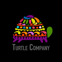 Turtle colorful logo, black silhouette for your design