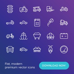 Modern Simple Set of transports, industry Vector outline Icons. ..Contains such Icons as  work,  stop,  cargo,  biker, traffic,  man and more on gradient background. Fully Editable. Pixel Perfect.