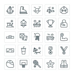Modern Simple Set of sports, travel Vector outline Icons. ..Contains such Icons as  skating,  risk,  anchor,  ice,  bike,  casino,  court and more on white background. Fully Editable. Pixel Perfect