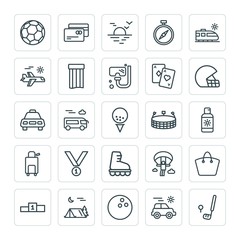 Modern Simple Set of sports, travel Vector outline Icons. ..Contains such Icons as  travel,  debit,  paragliding,  illustration,  sport, bus and more on white background. Fully Editable. Pixel Perfect