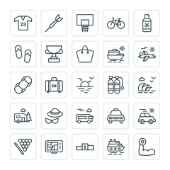 Modern Simple Set of sports, travel Vector outline Icons. ..Contains such Icons as  basket,  pedestal,  bag,  competition, gps,  fitness and more on white background. Fully Editable. Pixel Perfect
