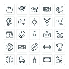 Modern Simple Set of sports, travel Vector outline Icons. ..Contains such Icons as  shoe, information,  gym,  pin,  pool, fitness,  symbol and more on white background. Fully Editable. Pixel Perfect