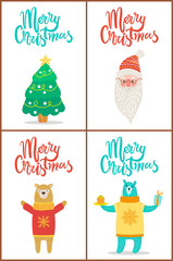 Merry Christmas Posters Set Vector Illustration