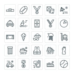 Modern Simple Set of sports, travel Vector outline Icons. ..Contains such Icons as  competition,  snorkel,  victory,  cruise,  bottle, sea and more on white background. Fully Editable. Pixel Perfect