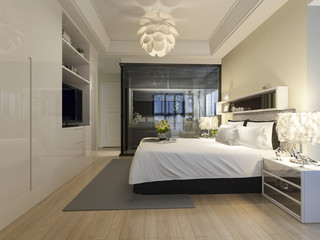3d rendering modern luxury bedroom suite and bathroom