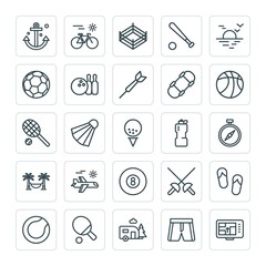 Modern Simple Set of sports, travel Vector outline Icons. ..Contains such Icons as  nautical, shorts,  road,  table,  style,  street,  park and more on white background. Fully Editable. Pixel Perfect