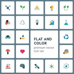 Modern Simple Set of health, science, nature Vector flat Icons. ..Contains such Icons as  summer, green,  concept,  health,  chemistry, save and more on grey background. Fully Editable. Pixel Perfect