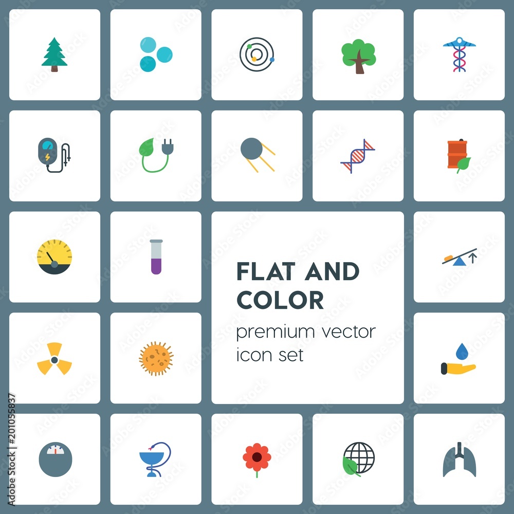 Poster modern simple set of health, science, nature vector flat icons. ..contains such icons as lab, bacter