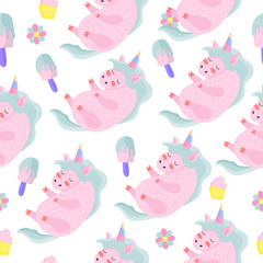 Seamless pattern. Unicorn. Magical. Really. Pink. Children's, for printing on cards and prints on clothes. 