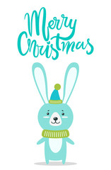 Merry Christmas Rabbit Title Vector Illustration