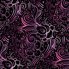 Vintage floral pink background. Beautiful Elegant Ethnic Hand Drawn vintage wallpaper. Seamless pattern with abstract flowers