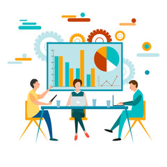 Business Team. Job. Businessman and manager. Plan. Conversation. Ideas. Concept vector illustration