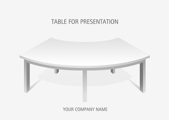 White vector 3d platform, semicircular table. Template for presentation of goods.
