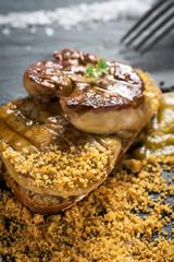 Fried Goose Liver .Foie Gras with Mango Puree.