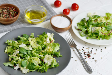 Bistro Salad Cabbage Arugula Oil Pepper Tomato Vegetables  Preparation Lifestyle Healthy Spring Food Vegetarian Diet 