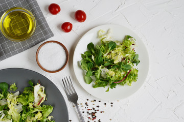 Bistro Salad Cabbage Arugula Oil Pepper Tomato Vegetables  Preparation Lifestyle Healthy Spring Food Vegetarian Diet 