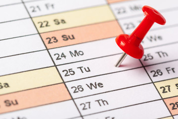 Closeup of dates on calendar page