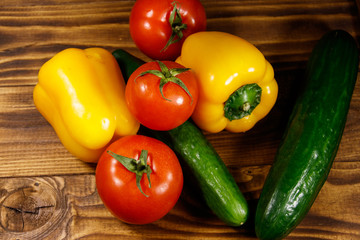 Heap of fresh vegetables on the kitchen table