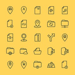 Modern Simple Set of location, folder, files Vector outline Icons. ..Contains such Icons as  update, sea,  business, document, network and more on yellow background. Fully Editable. Pixel Perfect.