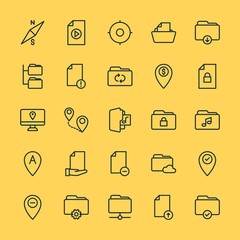 Modern Simple Set of location, folder, files Vector outline Icons. ..Contains such Icons as  internet,  navigation,  icon,  money, error and more on yellow background. Fully Editable. Pixel Perfect.