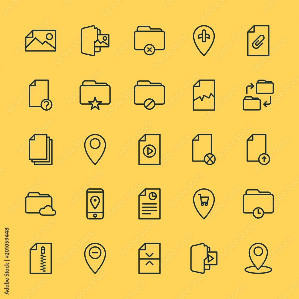 Poster modern simple set of location, folder, files vector outline icons. ..contains such icons as confiden