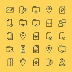 Modern Simple Set of location, folder, files Vector outline Icons. ..Contains such Icons as  confidential,  information, business,  music and more on yellow background. Fully Editable. Pixel Perfect.