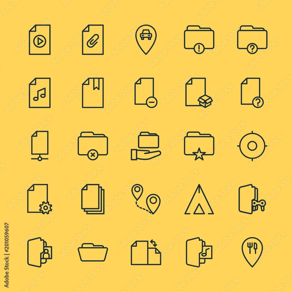 Poster modern simple set of location, folder, files vector outline icons. ..contains such icons as white, e